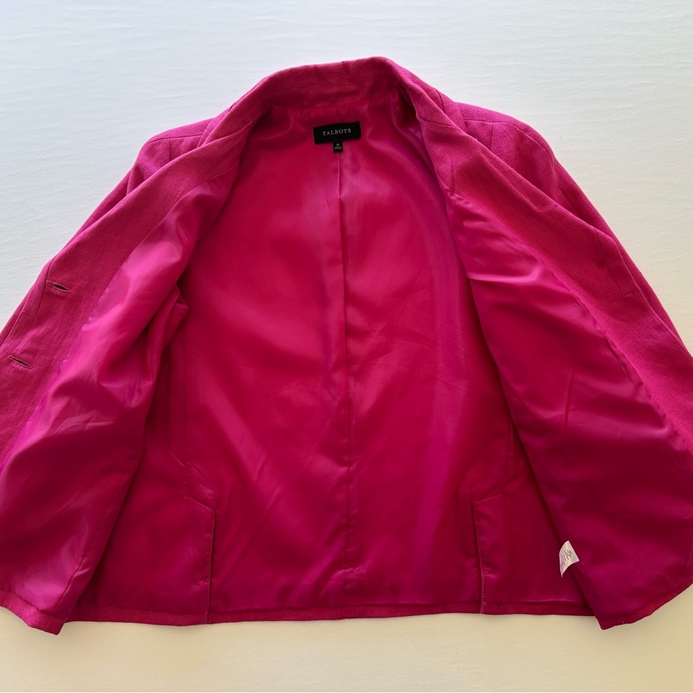 Talbots Linen Jacket Women's Size 14 Pink Jackie Fit 3-Button Lined Pockets - Picture 3 of 16